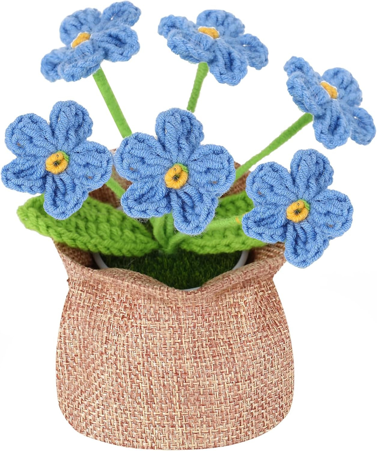 Crochet Flower Plant Gift, Blue Forget Me Not Desk Decor for Women | Crochet Flo