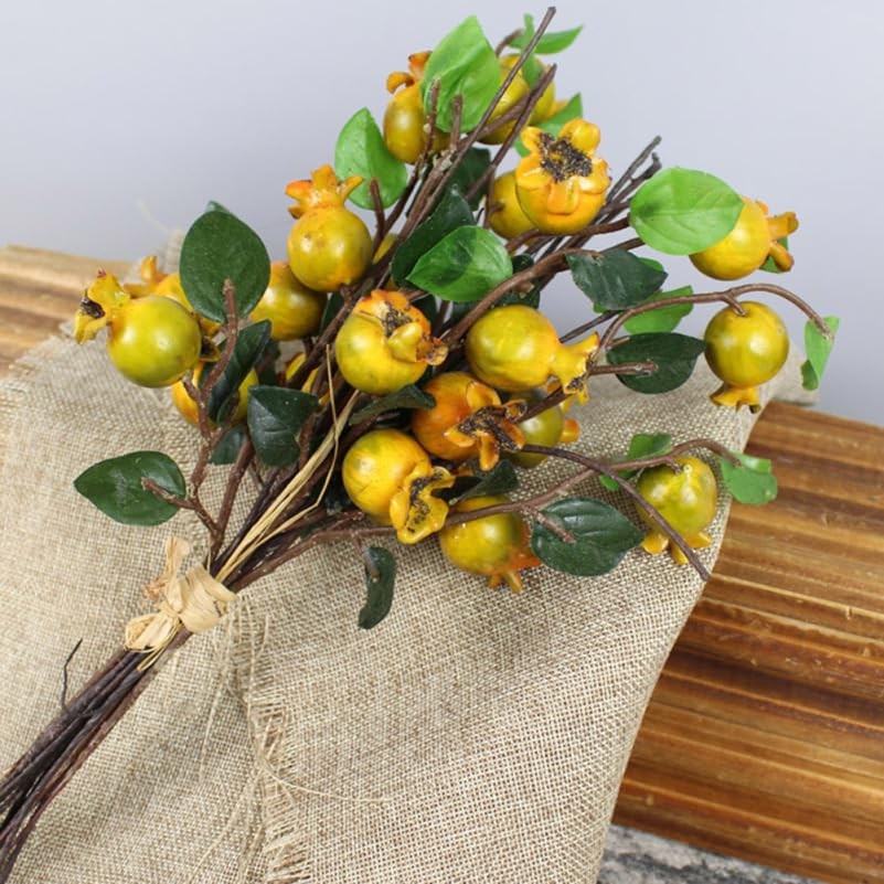 Group of 5 Artificial Yellow Rosehip Berries and Pomegranate Fruit Stems for …