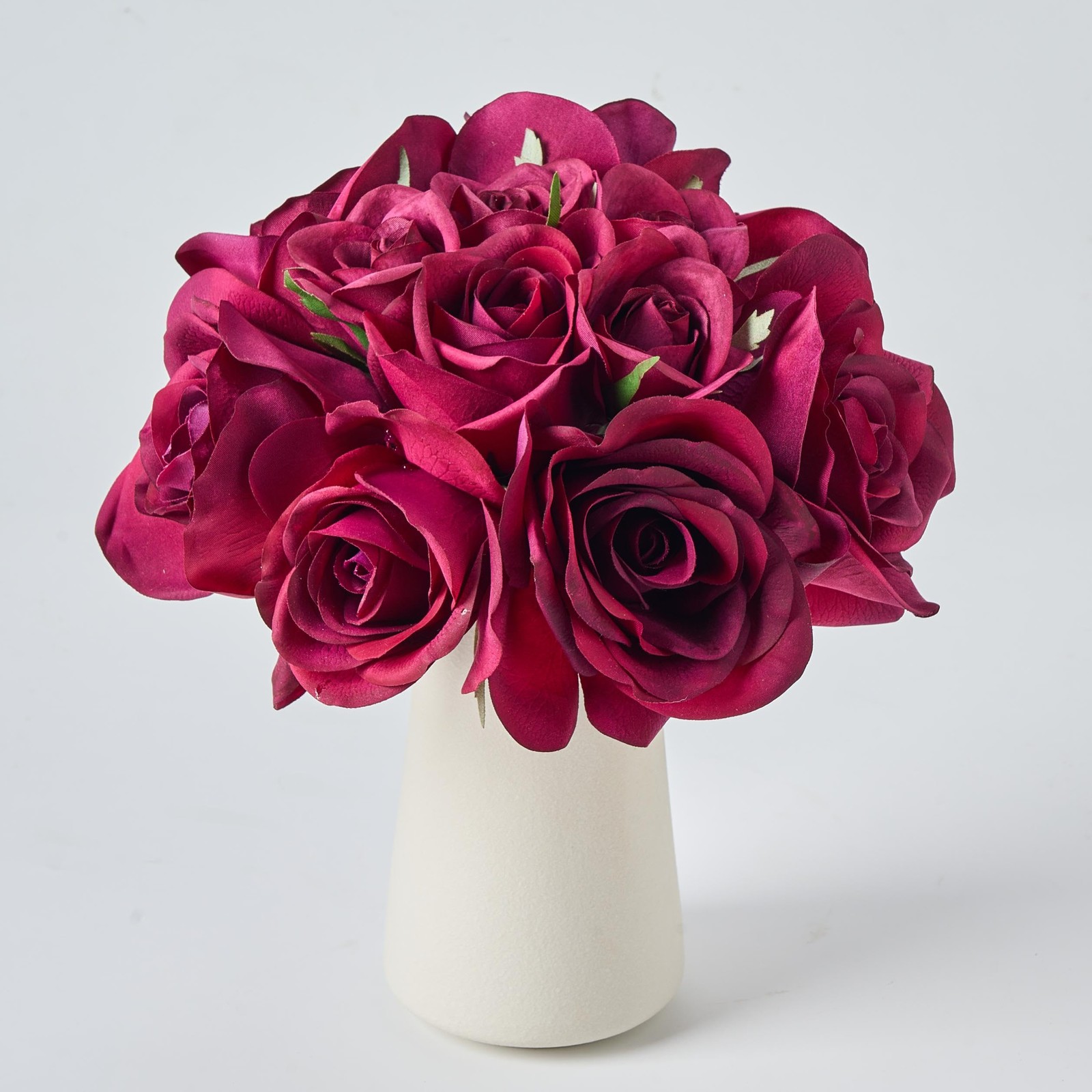 12-Piece 10 Burgundy Faux Rose Bouquet, Ceramic Vase, Real Touch, Centerpiece