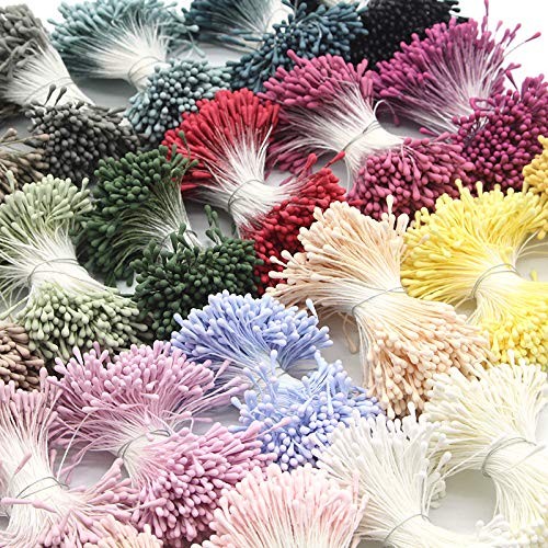1000 Pcs Artificial Pearl Flower Stamen,Mini Double Heads Mix Color Flower Pi…