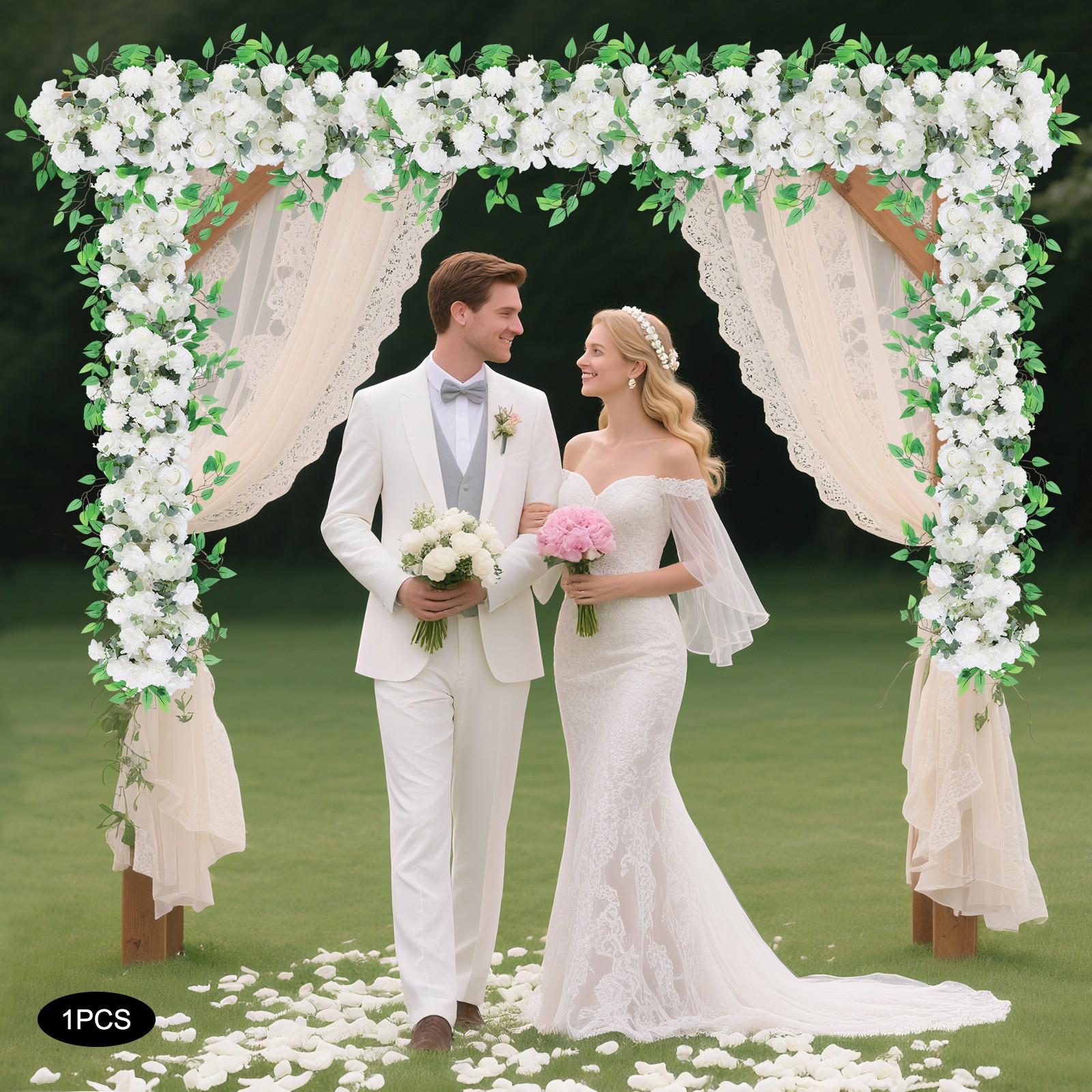 39×11″ Artificial White Flower Wedding Party Outdoor Decor Artificial Flower Row