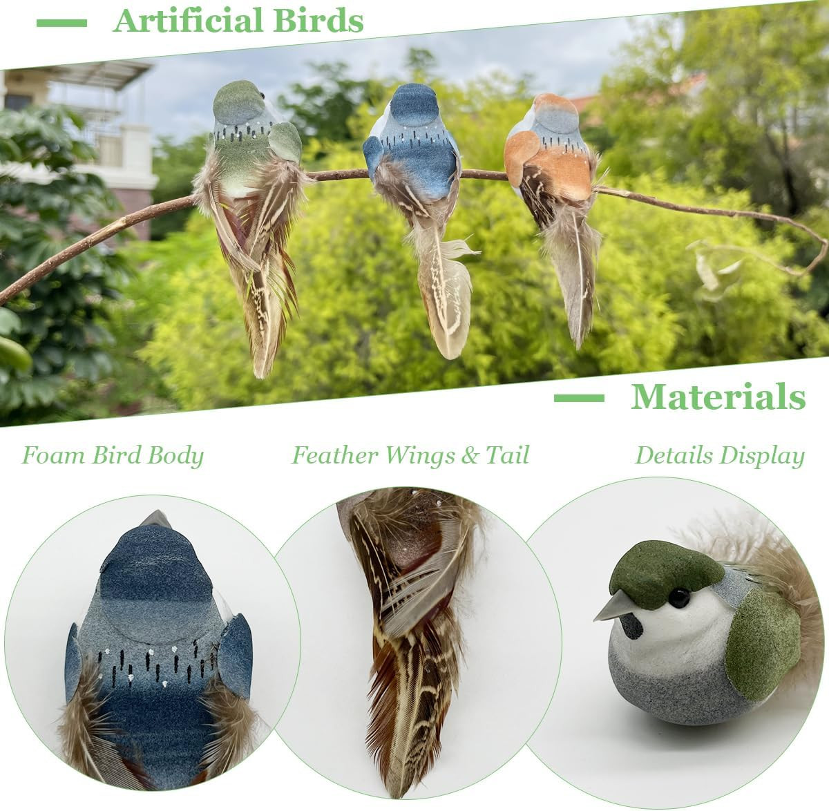 LWINGFLYER 6Pcs 3.9-Inch Fake Birds Sparrow Foam Feather Artificial Birds Realis
