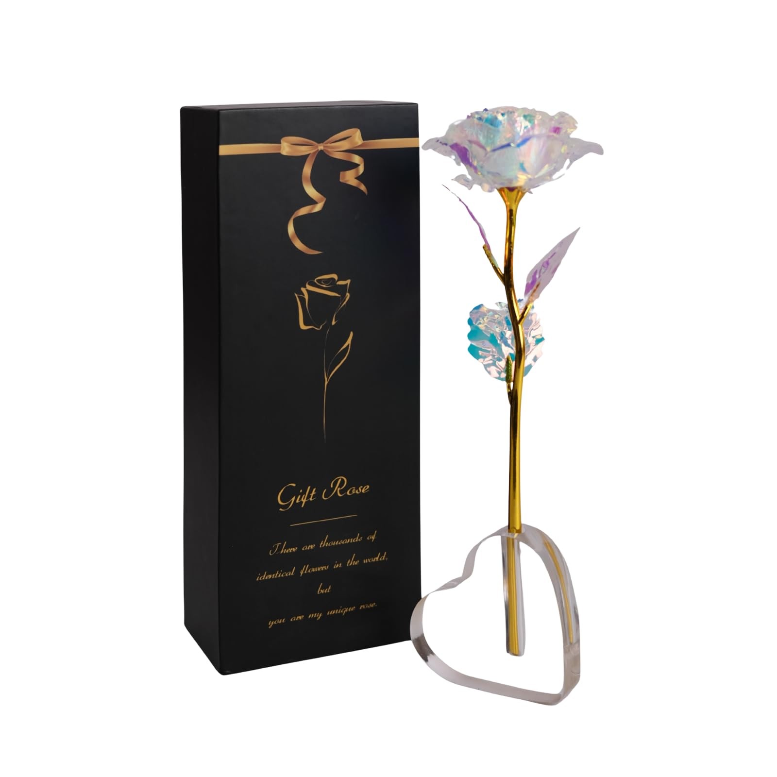 Eternal Rose Gift Set for Women – Galaxy Rose Glass Flowers with Heart-Shaped…