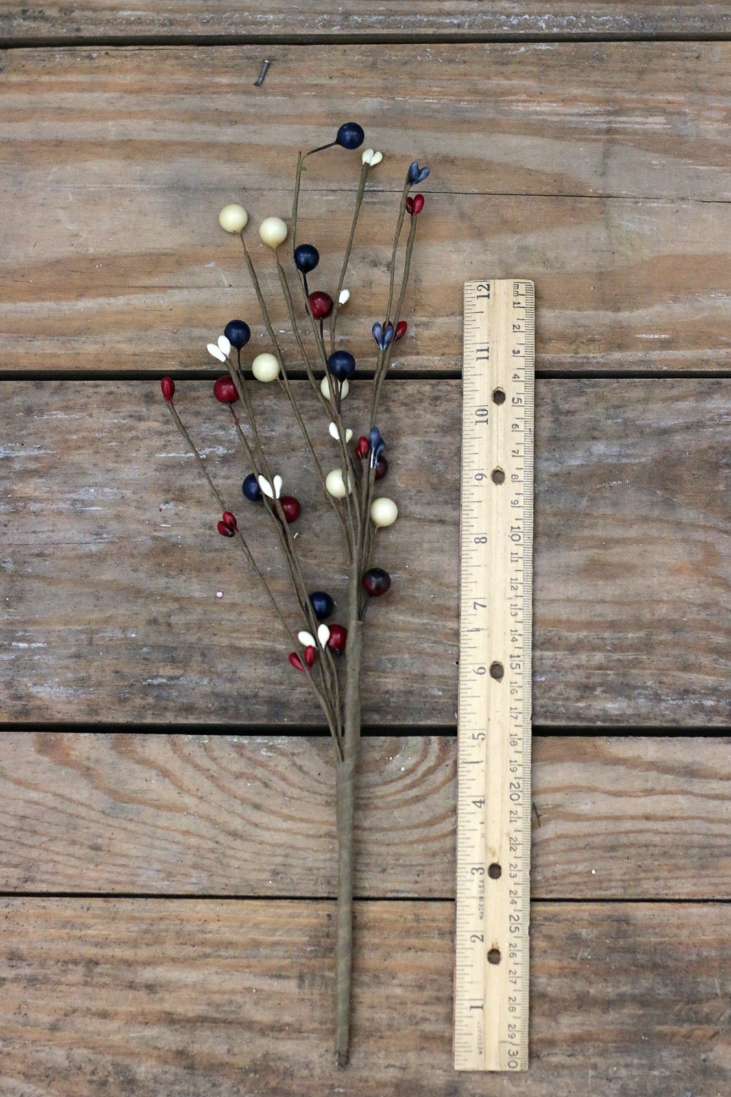 Berry Floral Picks Set of 3 Patriotic Navy Burgundy Ivory Berry Sprays 12 inch