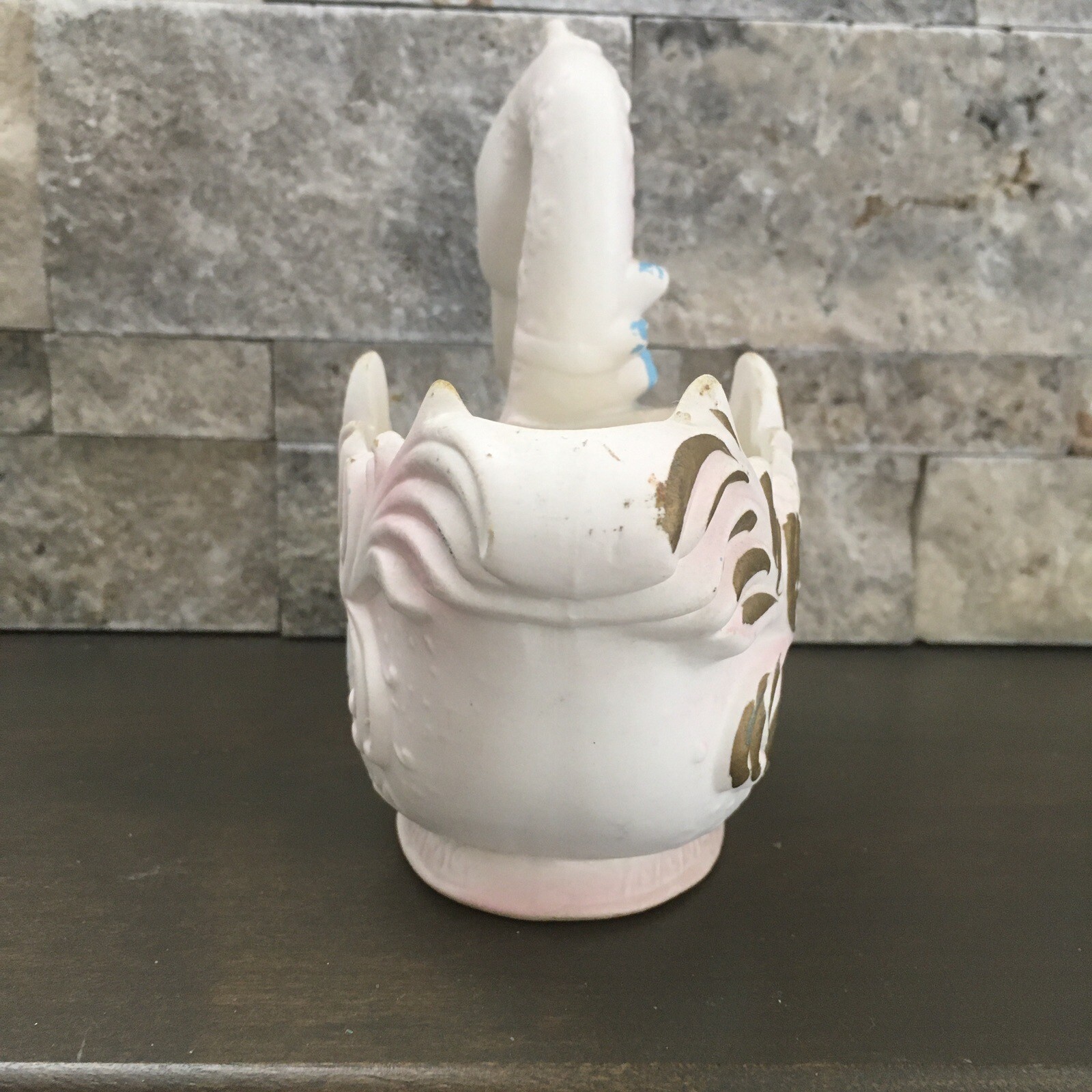 Vintage Mid Century Swan Planter Pink And Blue Gold Gilt Anthropomorphic Planter