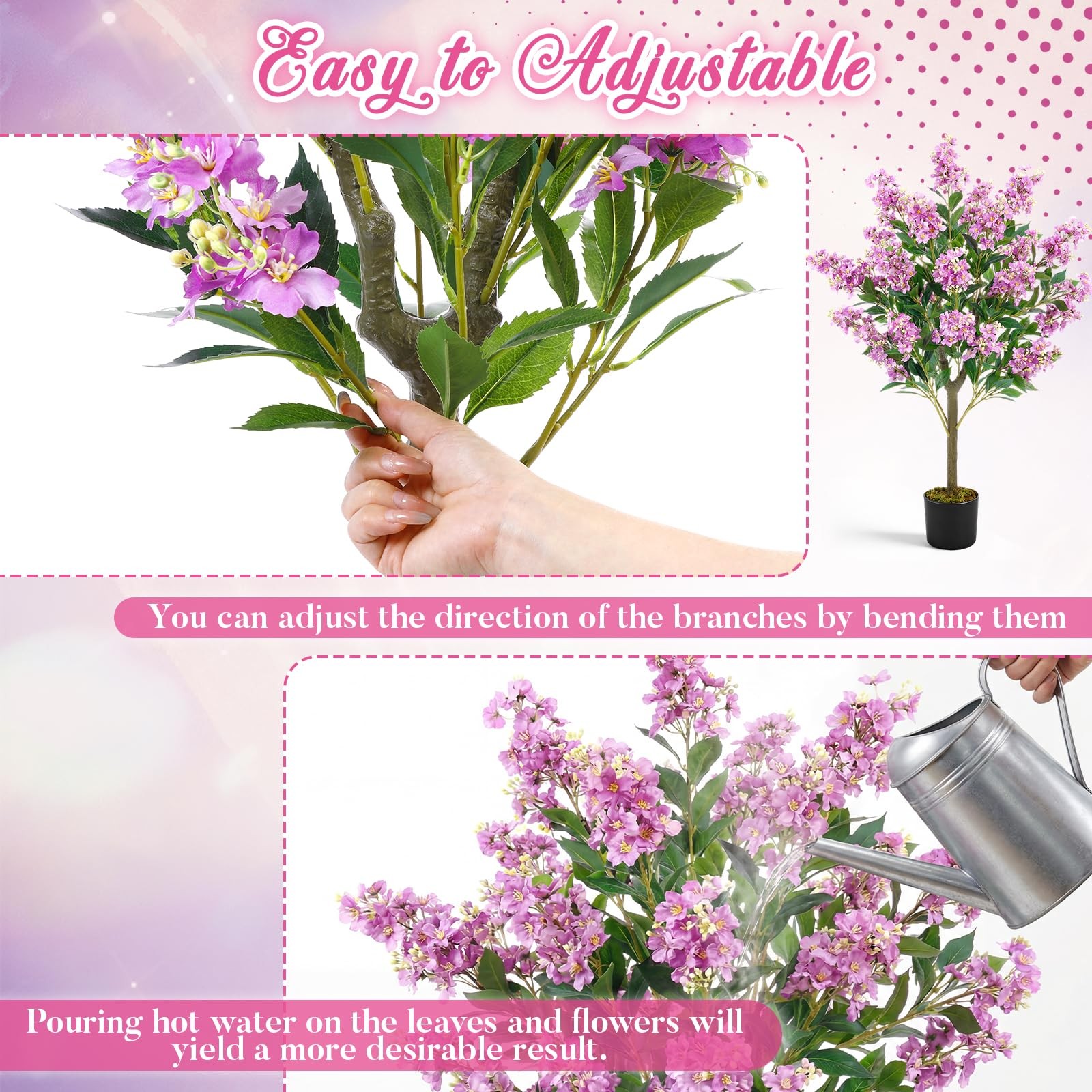 1 Pack 3.5 ft Artificial Purple Crape Myrtle Tree Plant, 42 Inch Faux Bloomin…