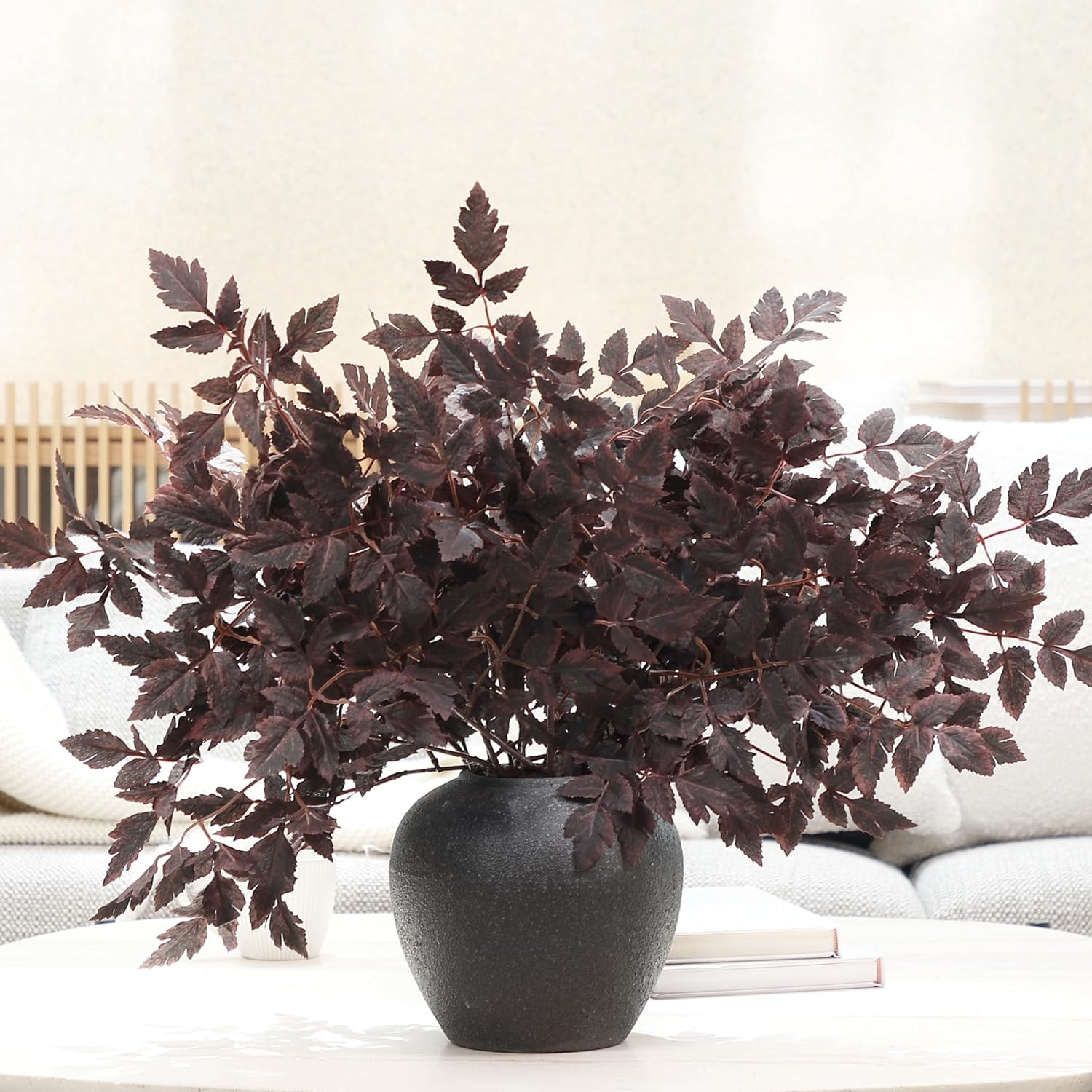 6 Pack Artificial Plum Cimicifuga Leaf Sprays, 24″ Faux Ramosa Branches for Vase