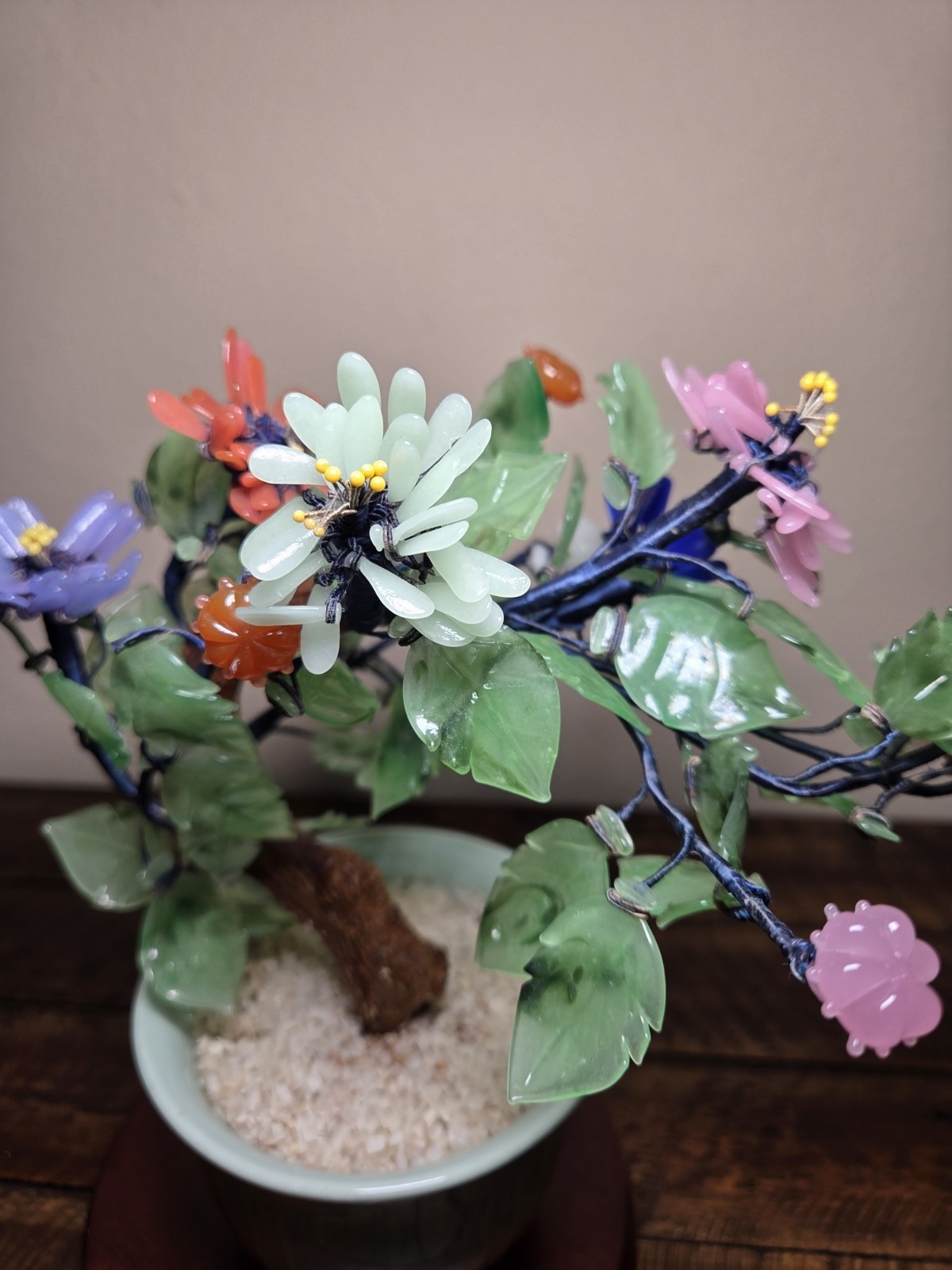 Vintage Chinese Jade & Glass Bonsai Trees – Matching Pair