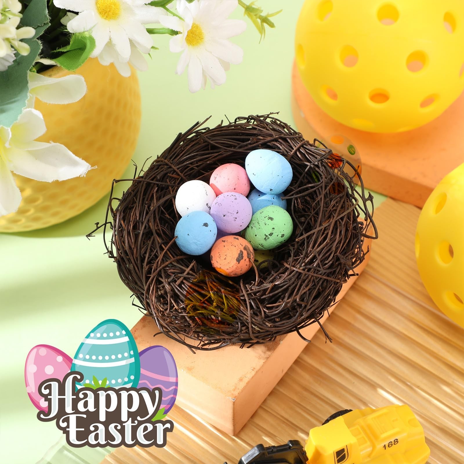12 Pcs Mini Artificial Bird Nests with 100 Easter Eggs for Crafts & Decor