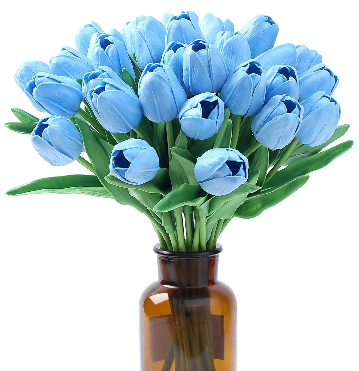 15pcs Blue Tulips Fake Artificial Flowers Real Touch 14″ PU Flower for Home D…