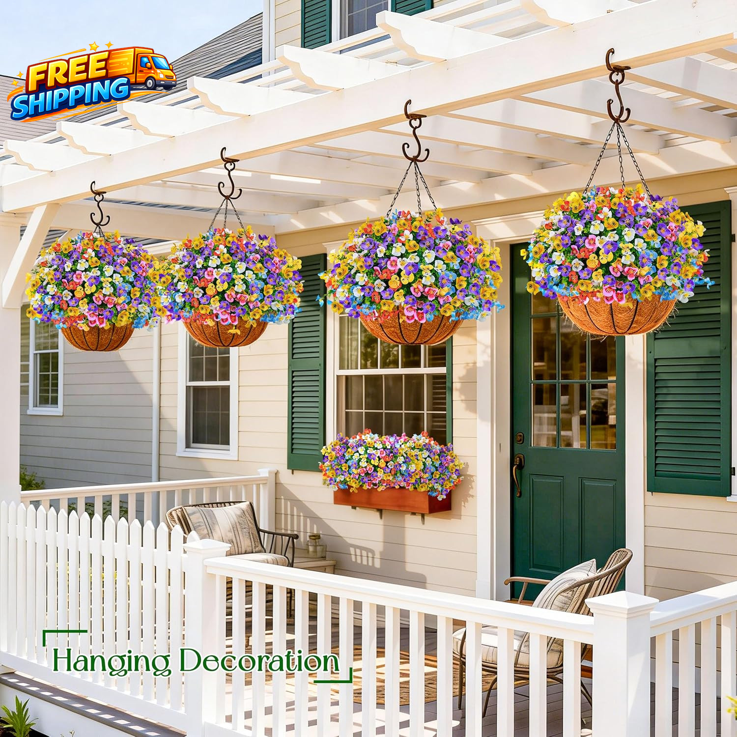 24 Bundles Artificial Pansy Flowers for Outdoors UV Resistant 6 Assorted Colors
