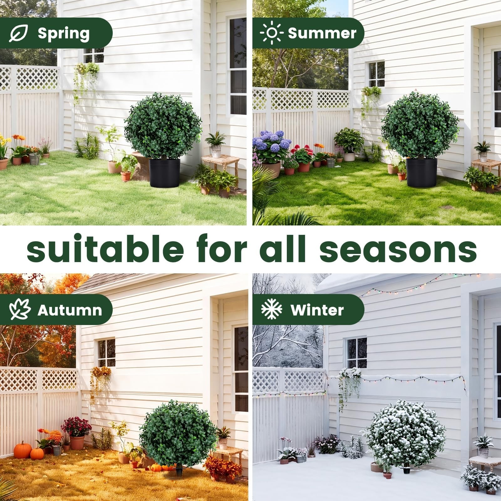 Set of 2 Faux Boxwood Topiary Trees – UV-Resistant Potted Greenery for Home, Gar
