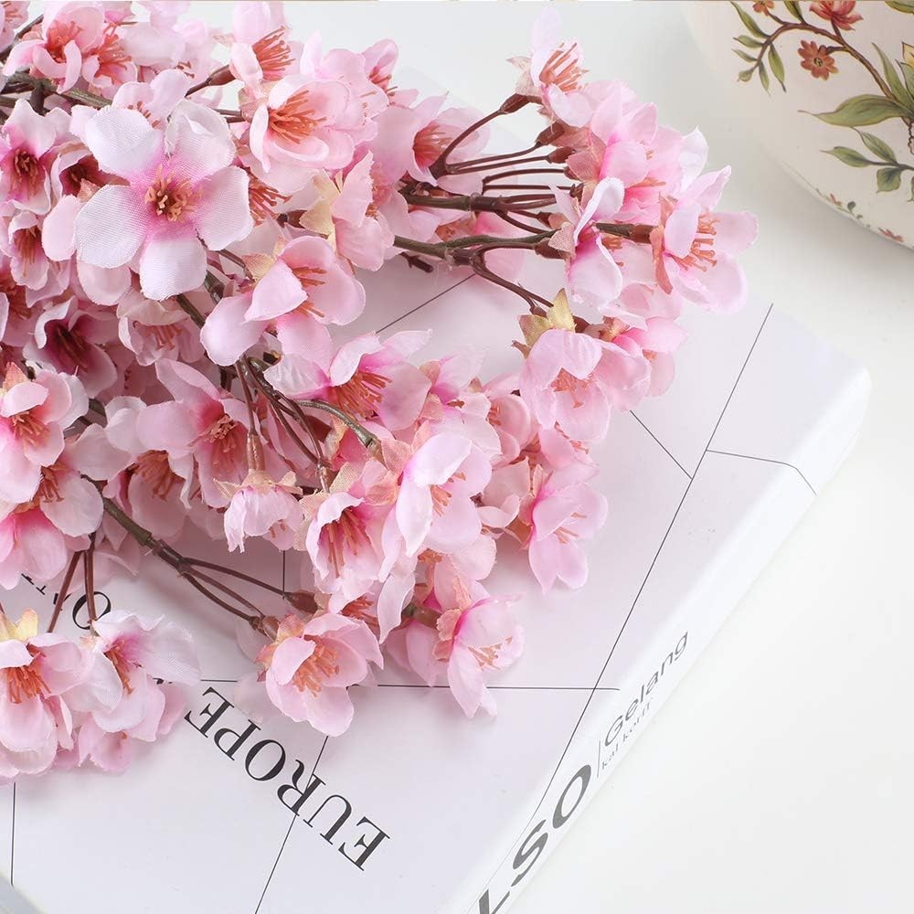 4Pcs Pink Artificial Cherry Blossom Branches, 15.7in Faux Spring Flowers for …
