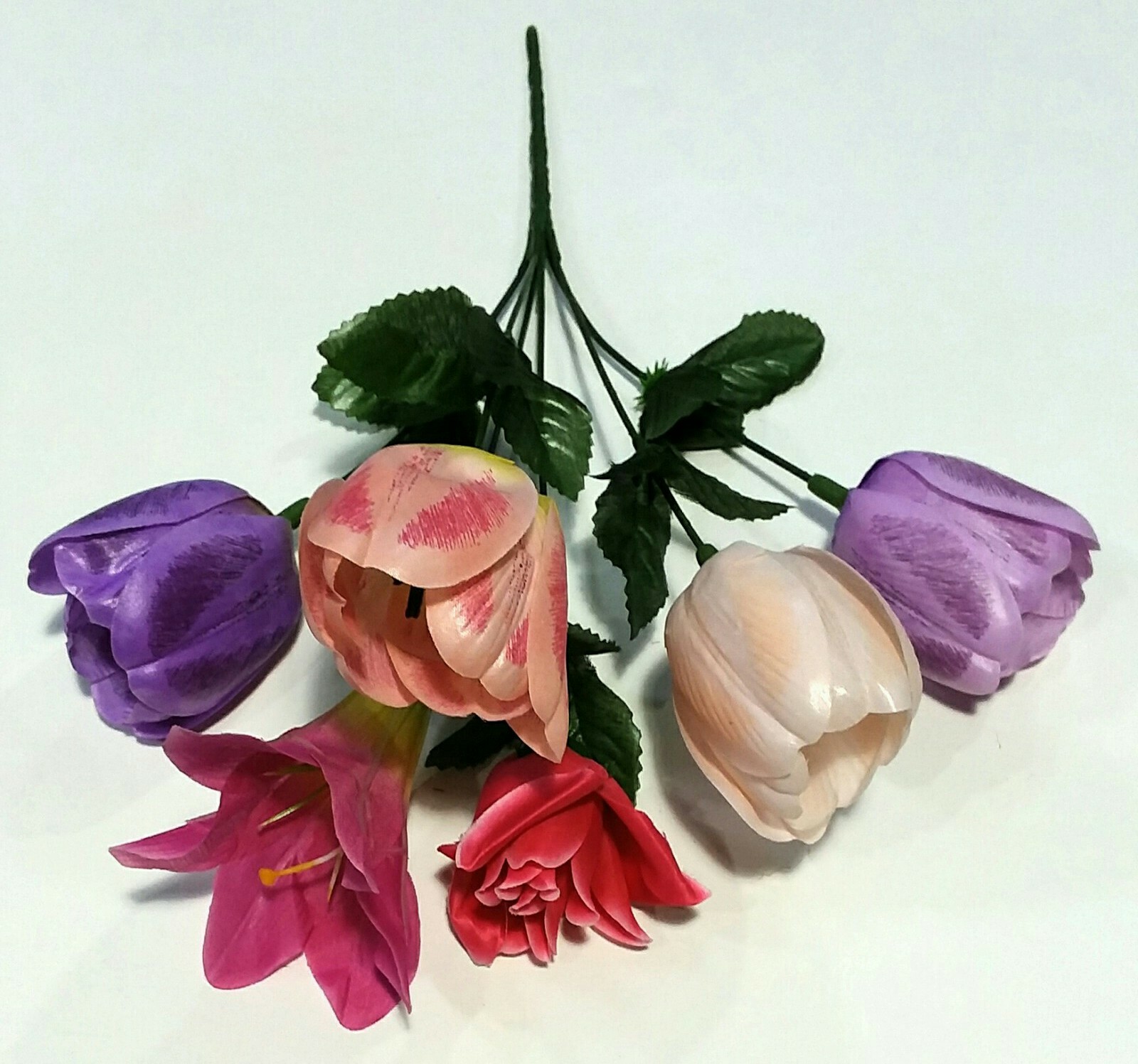 Mixed Spring Tulips Large Blooms 14″ Bush Silk Flower Vase Home Decor USA BP2035