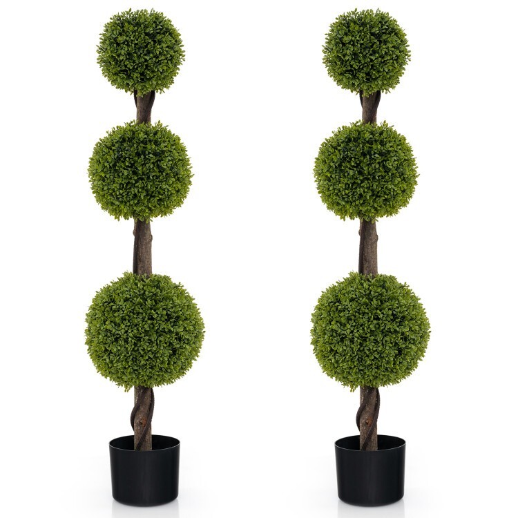 4′ Artificial Boxwood Topiary Ball Tree Plant Pot With Lush PE leaves and Trunk