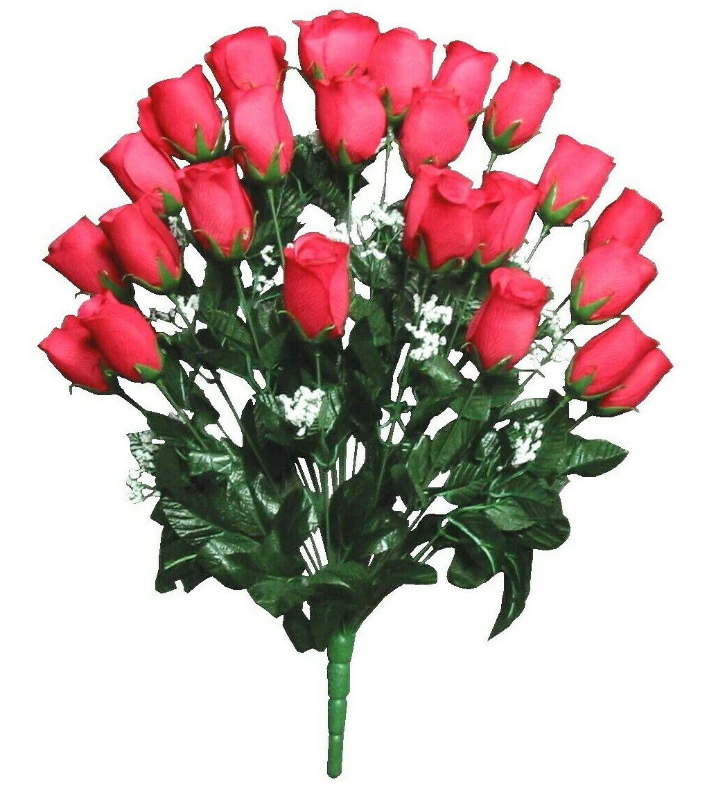 24-Rose Hot Pink Large Microfiber Silk Flower 22″ Bush Home General Decors US