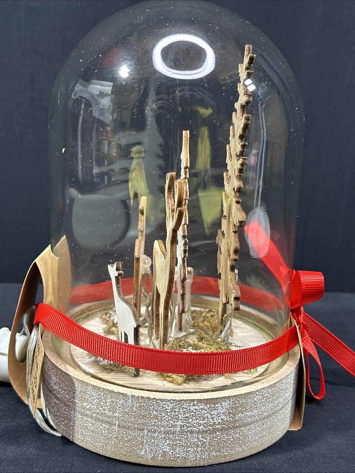 Allure Clear Cloche Glass Dome Jar Display Case Tabletop Center LED Deer 7.5”