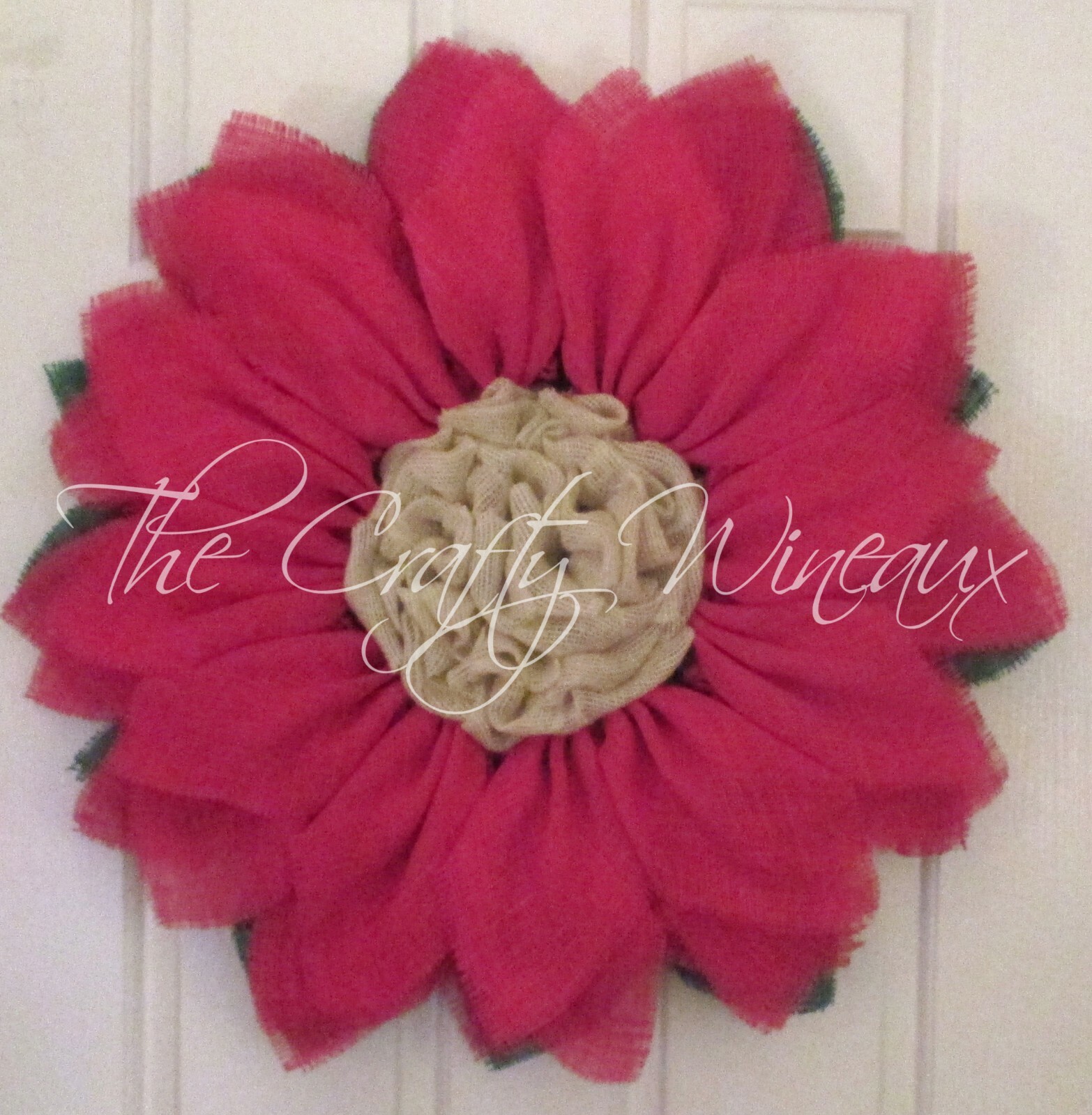 The Crafty Wineaux – Large 25″ Fuchsia Pink Burlap Sunflower Wreath