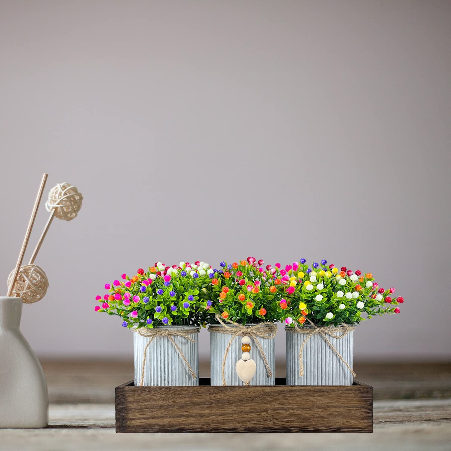 HEMYLU Table Centerpiece Decoration Artificial Flower Set with 3 Fake Milan B…