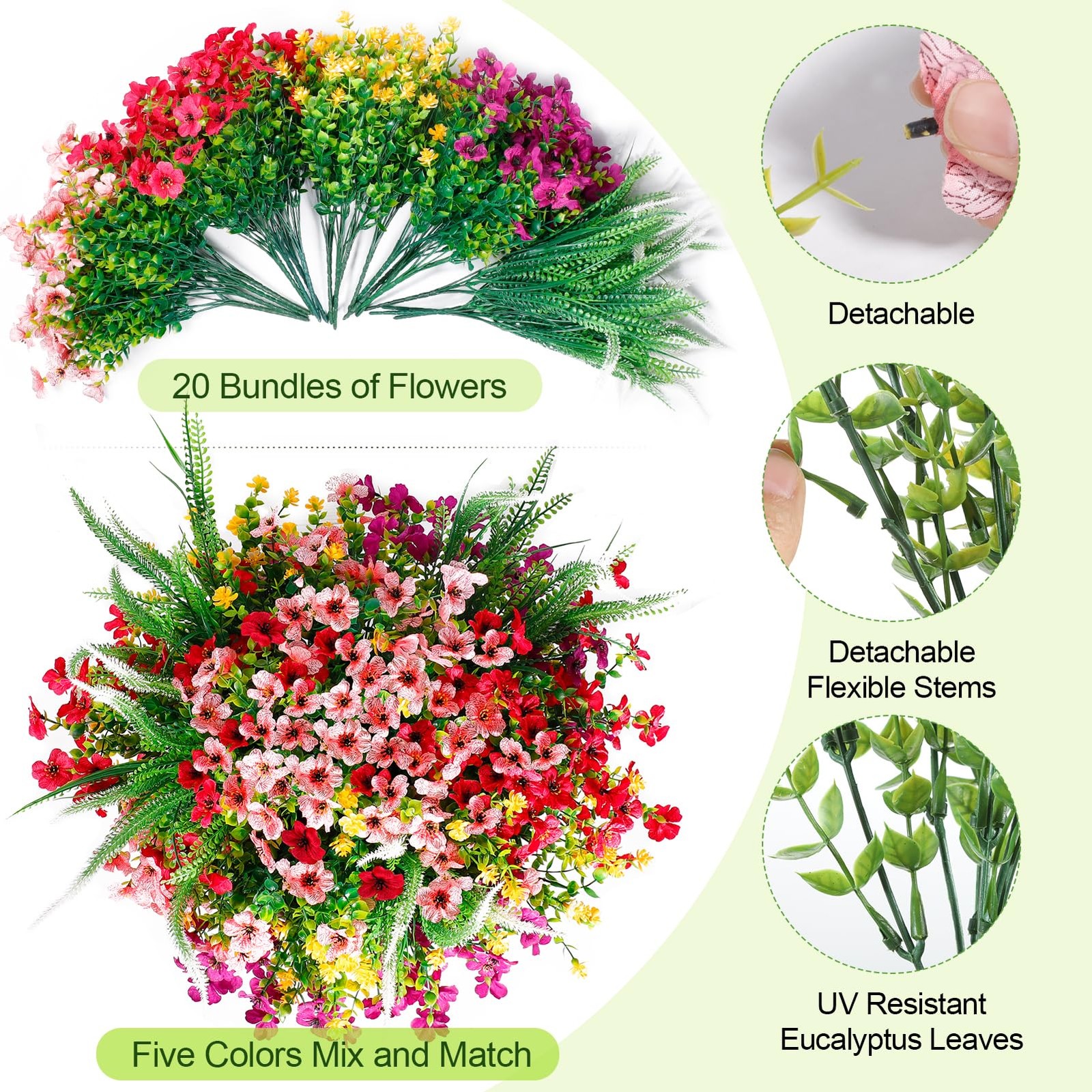 20 Packs Artificial Flowers Outdoor UV Resistant Fake Plants for Spring Garde…