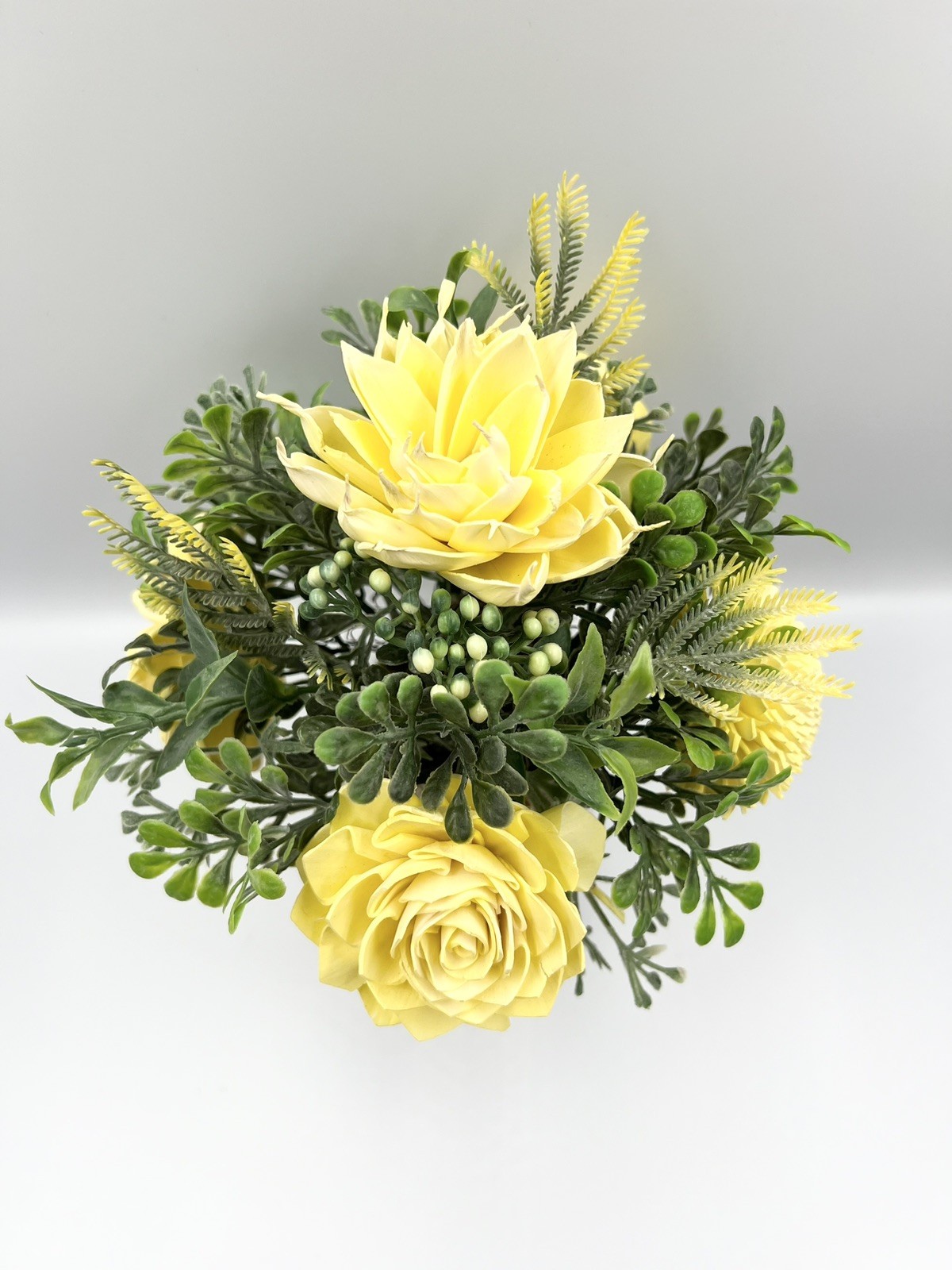 Yellow Sola Wood Flower Arrangement In Ball Canning Jar
