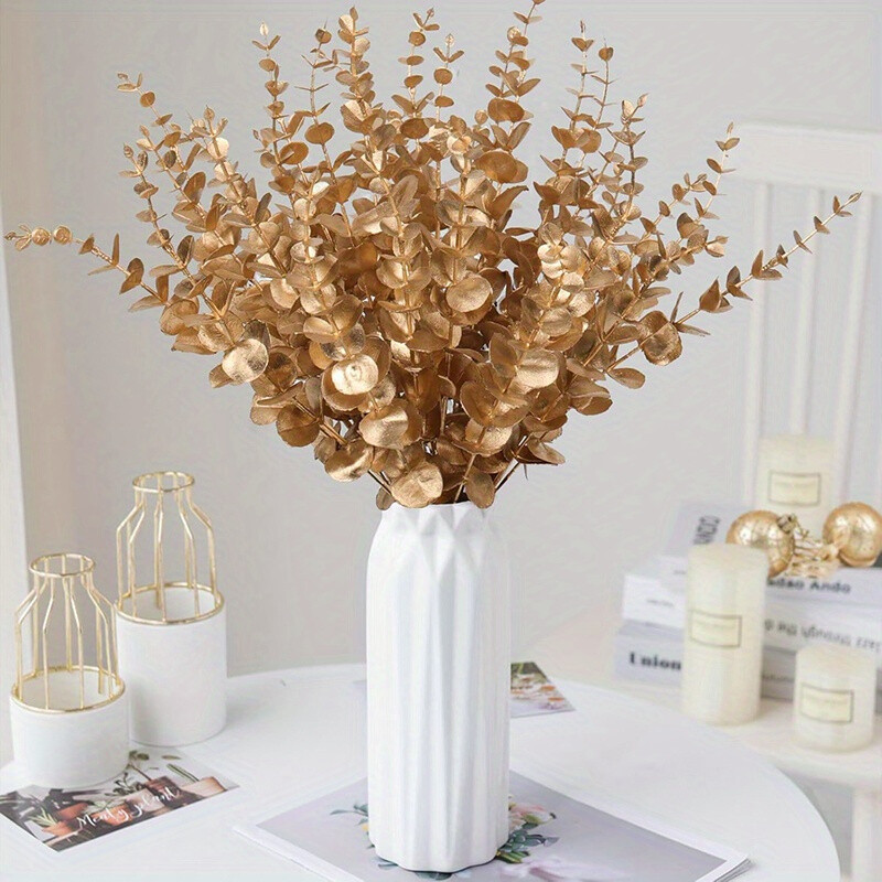 8Pcs Eucalyptus Stems Artificial Leaves Branches Winter Christmas Bouquet Decor