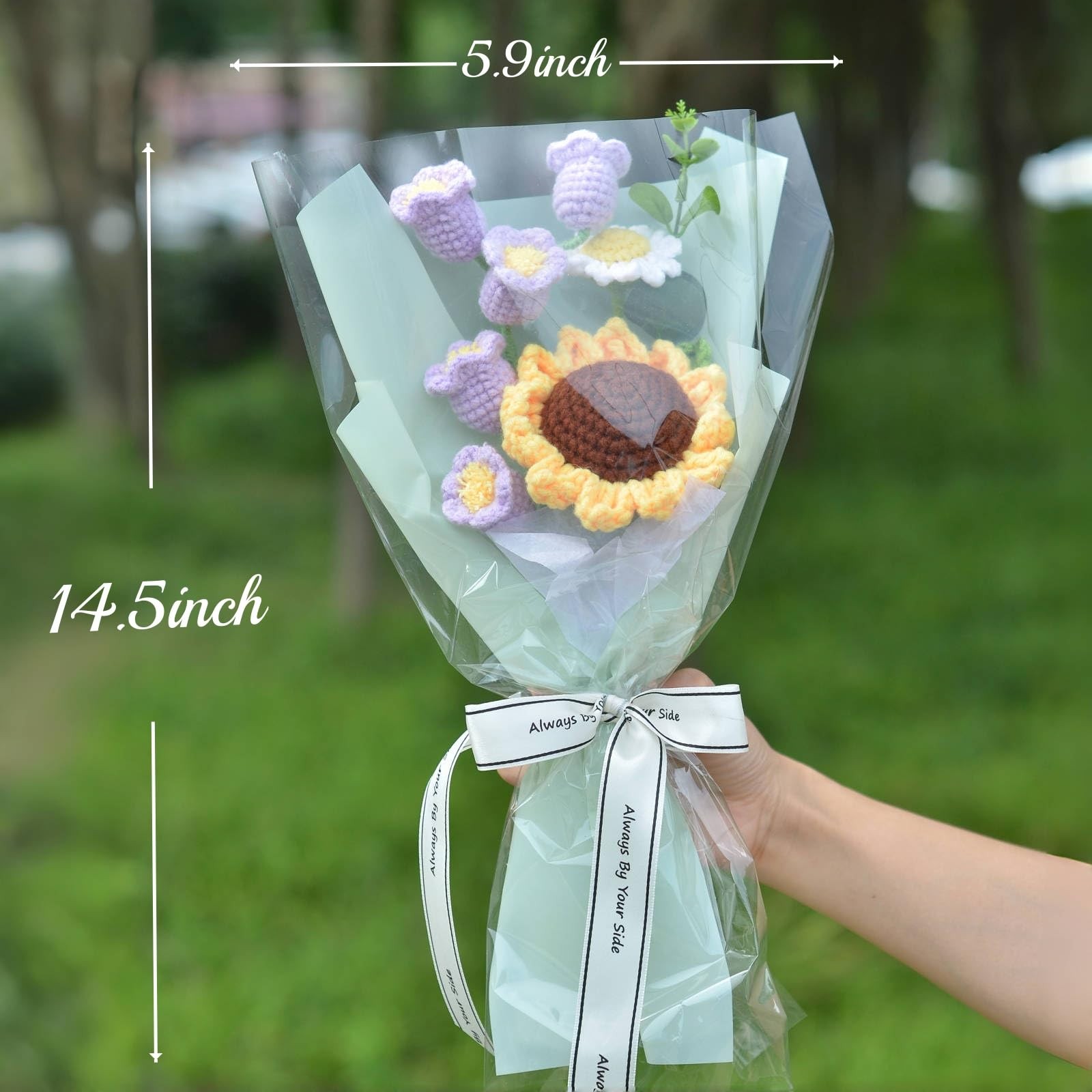 Crochet Flowers Bouquet,Hand Knitted Sunflower Daisy Lily of The Valley,Etern…
