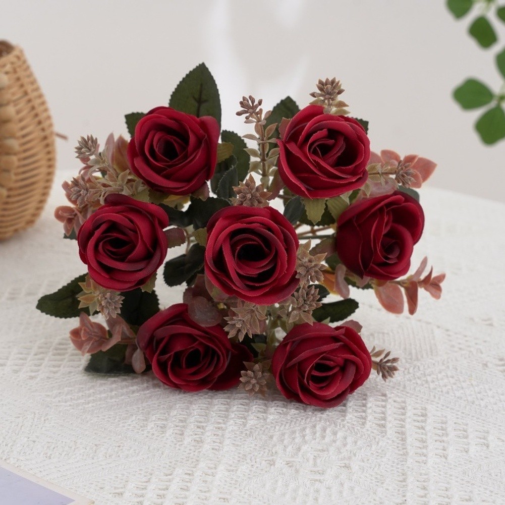 Silk Rose Bouquet Artificial European Style for Bedroom Living Room Decor