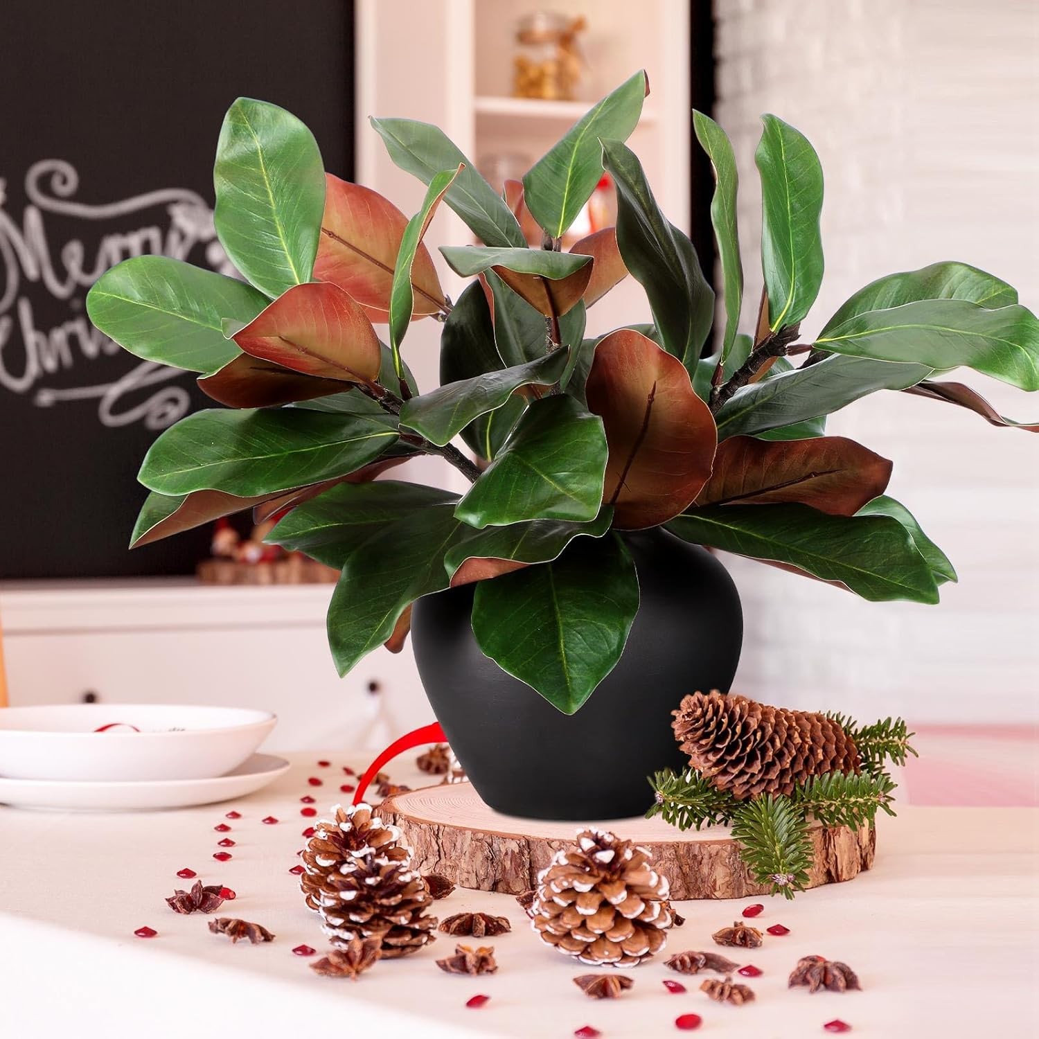 6 Pcs Magnolia Artificial Leaves Branches 3D Magnolia Pick Real Touch Faux Stems