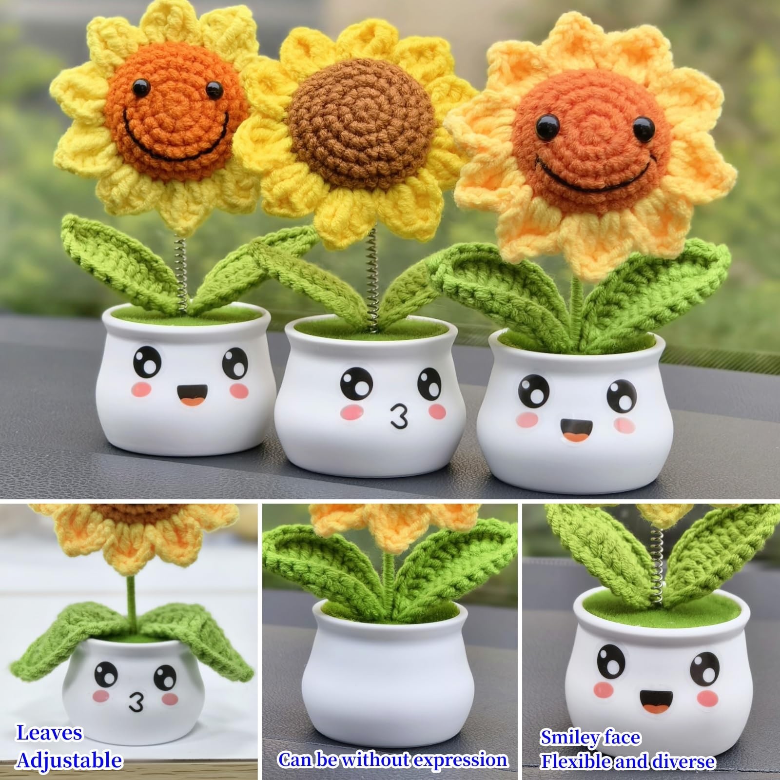 Crochet Sunflower Gifts for , Artificial Sun Flower for Office Desk Car Dashb…
