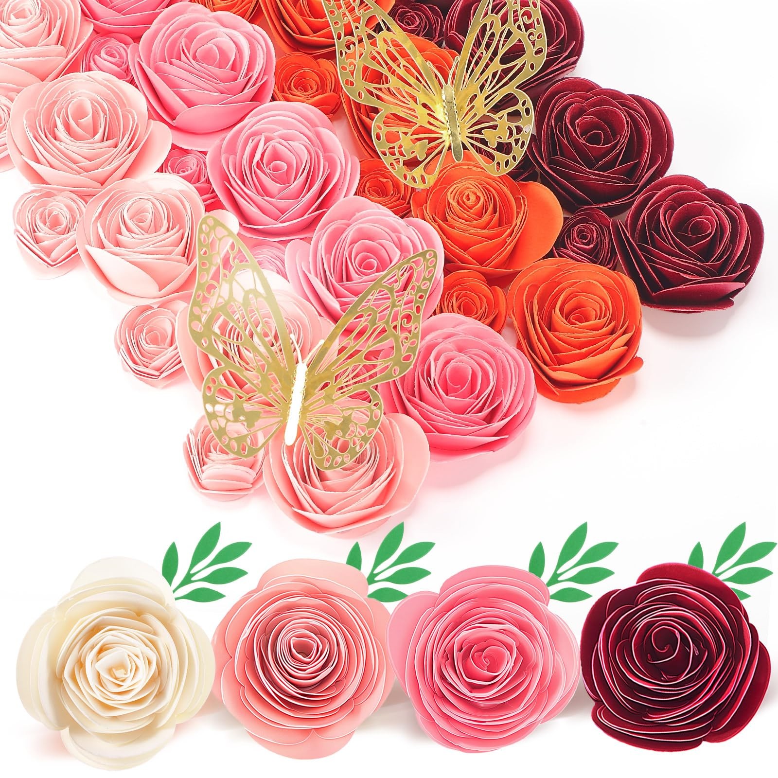 36 Pcs 3D Rolled Artificial Roses Paper Flowers for Crafts Graduation Cap Dec…