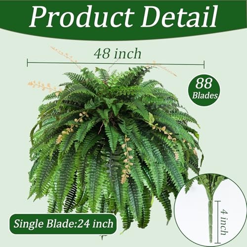 2pcs 48in Artificials for Outdoors Large, UV Resistant Outdoors Boston Fern