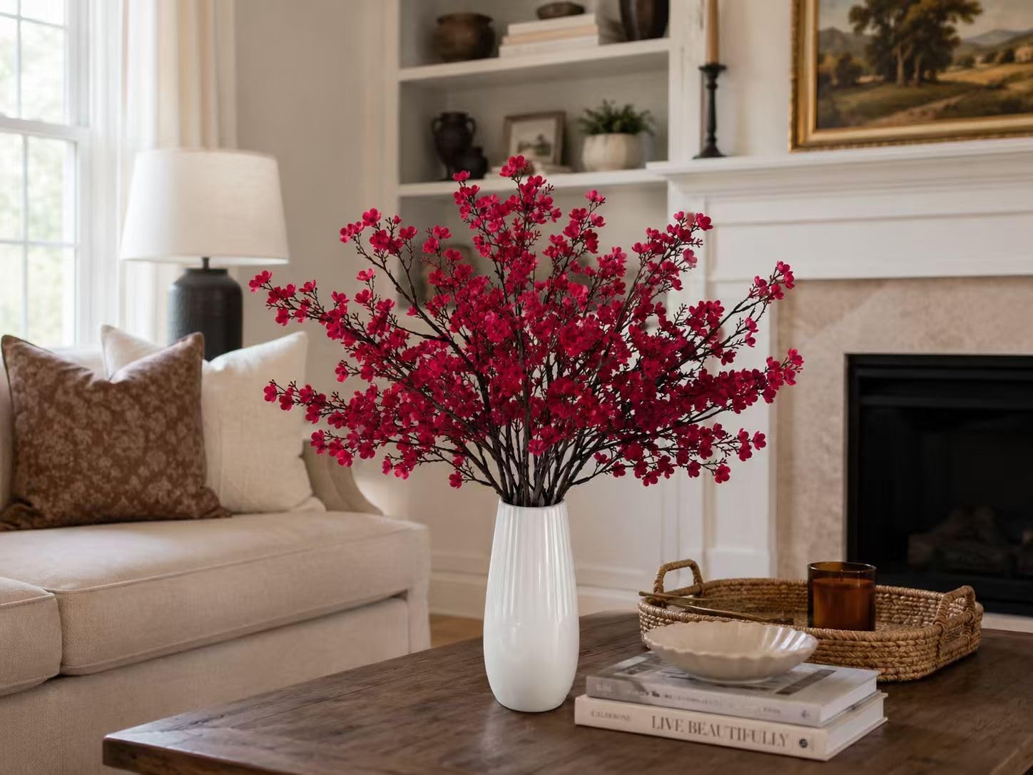 6 Bundles Burgundy Artificial Babys Breath Flowers Silk Gypsophila 18.5 Inch
