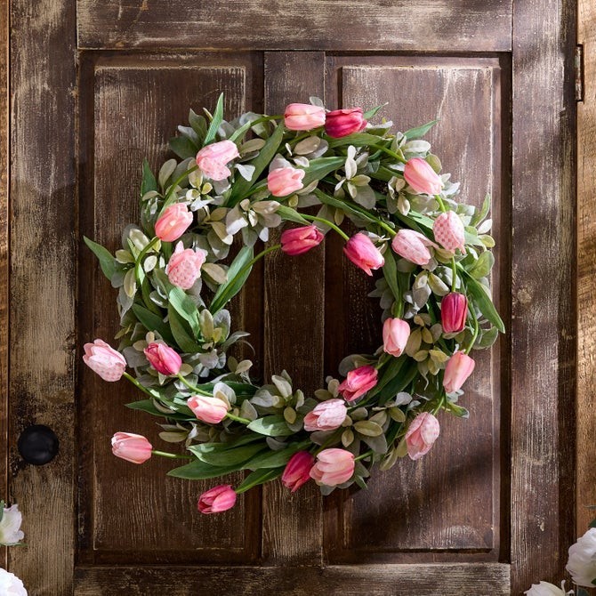 MacKenzie-Childs Rosy Check Tulip 28″ Wreath, Free Shipping
