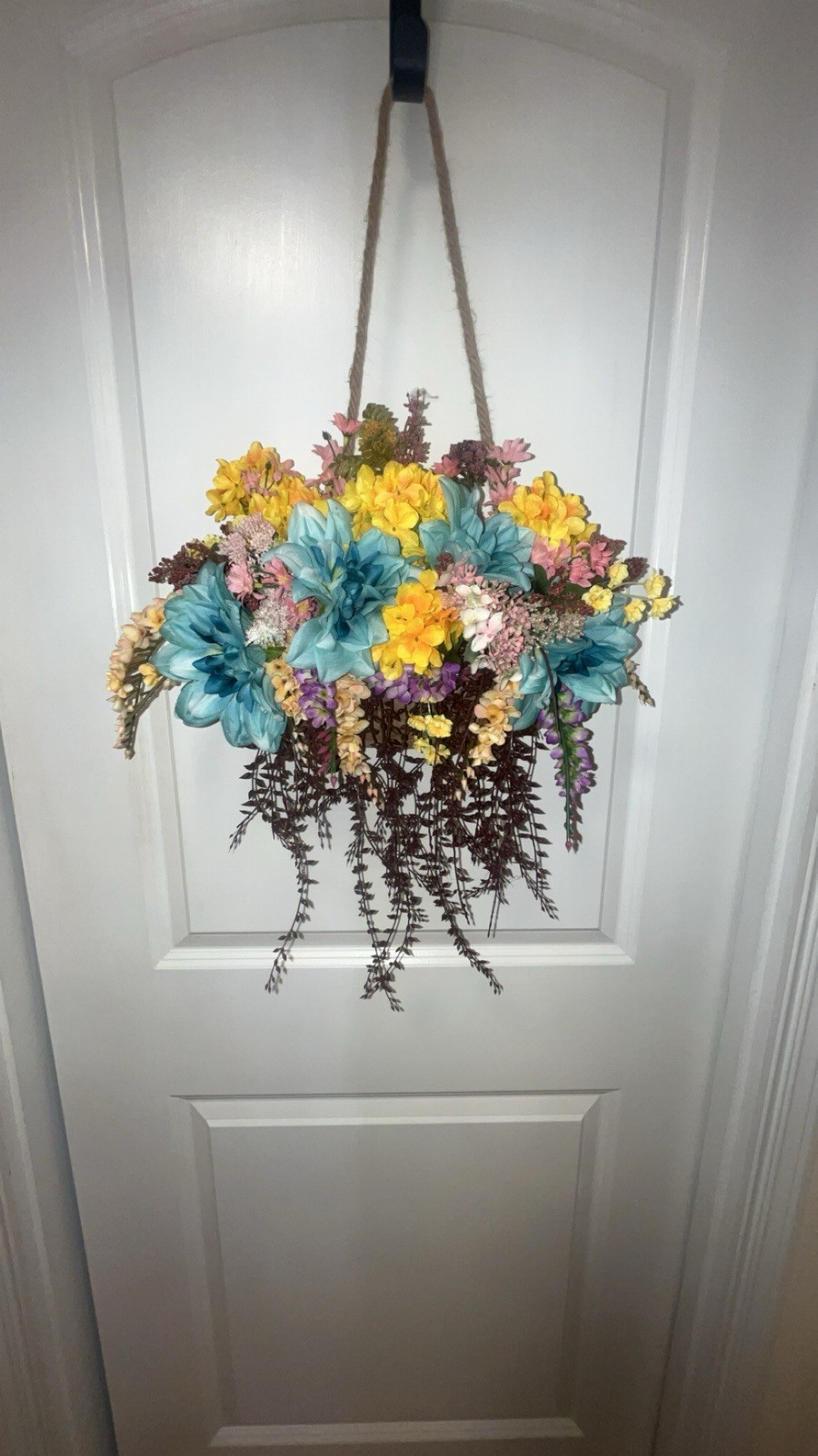 Multicolored Spring Artificial Floral Hanging Basket Spring Decor