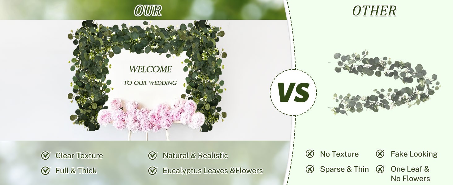 Eucalyptus Garland, 8Pcs 6FT Green Flower Garland Decor, Spring Summer