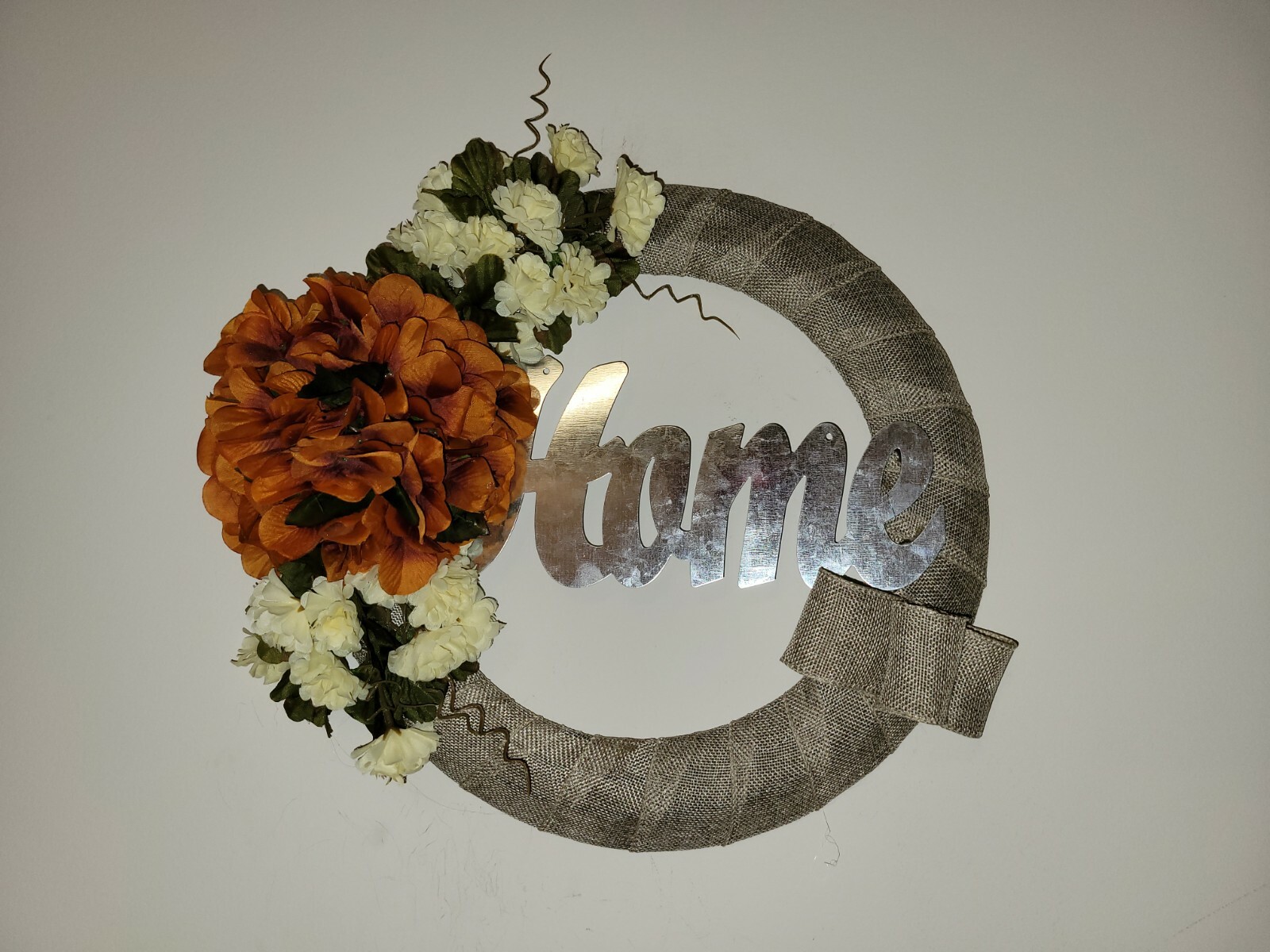 HOME Hydrangeas Mum burlap WREATH FALL autumn Decor Front Door 15″ brown orange