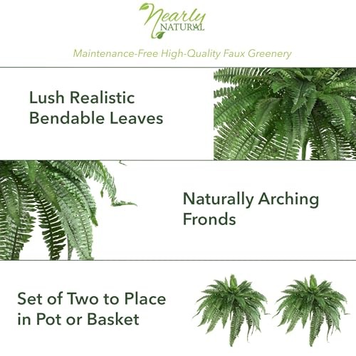 48in Artificial Boston Fern (Set of 2), Large Faux Greenery 48″ – Set of 2