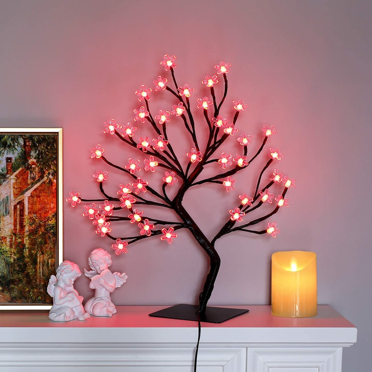 2pcs 48 LED Artificial Lighted Cherry Blossom Tree – Cherry Blossom Bonsai Tr…