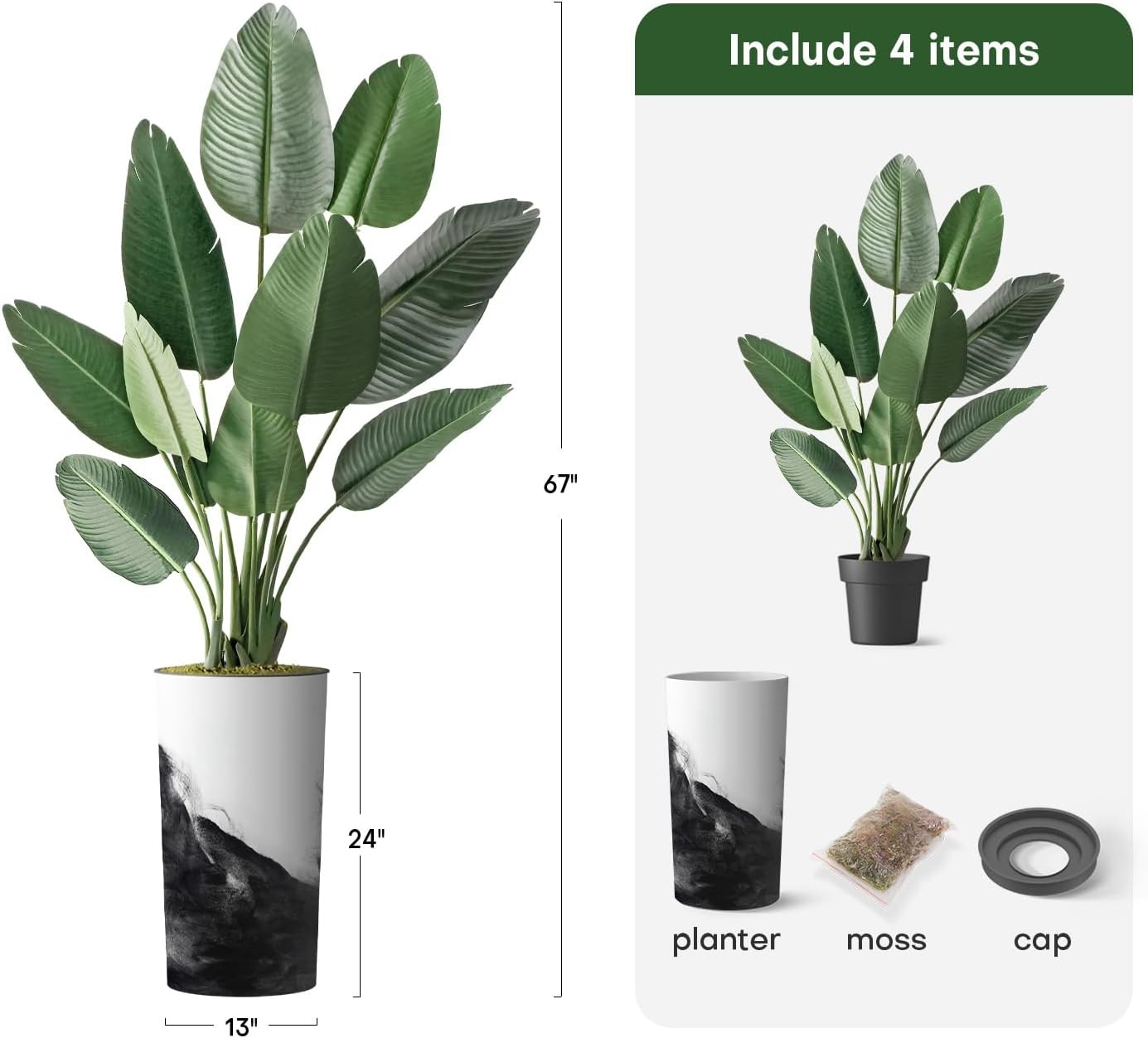 Artificial Tree in Contemporary Planter Fake Bird of Paradise Silk Tree Indoor &