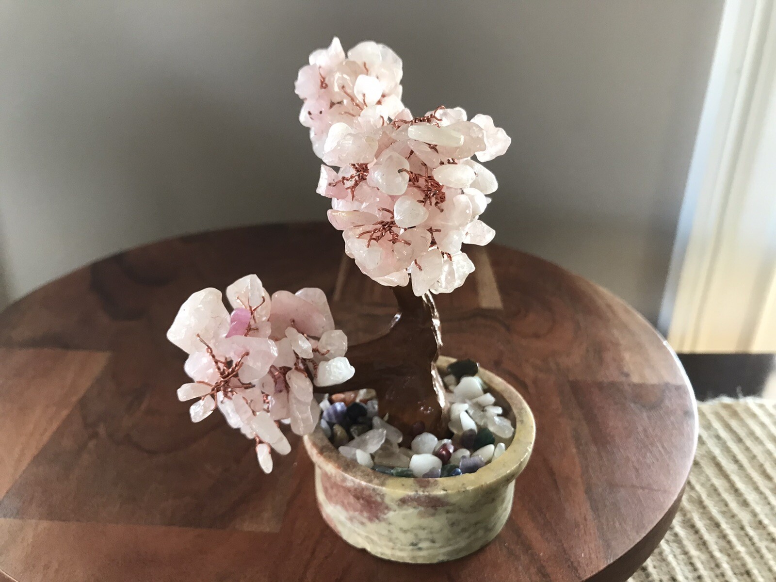Rose Quartz Wired Bonsai Tree Made in India 4.75″ Asian Inspired Home Decor
