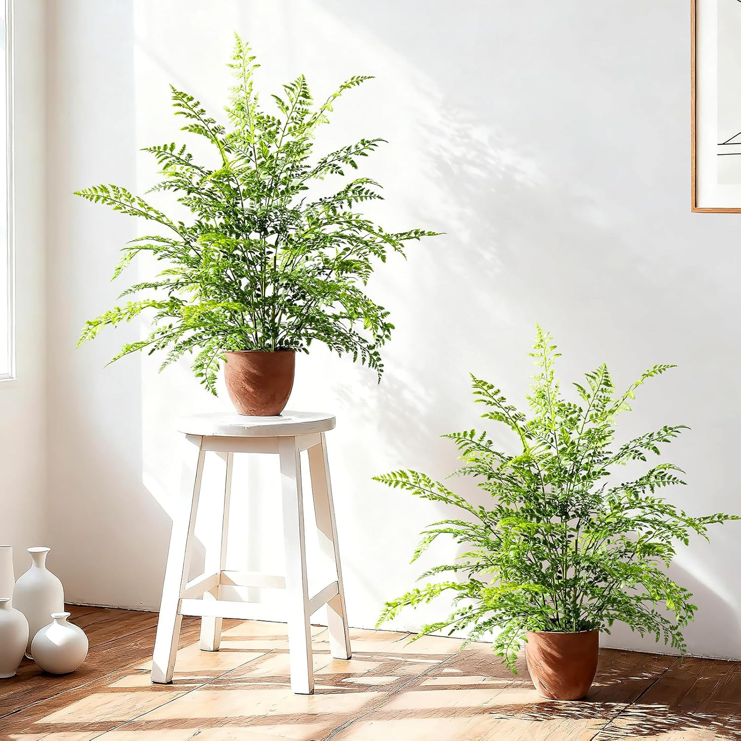 2 Pack Faux Boston Ferns in Pots – Indoor/Outdoor Greenery Decor