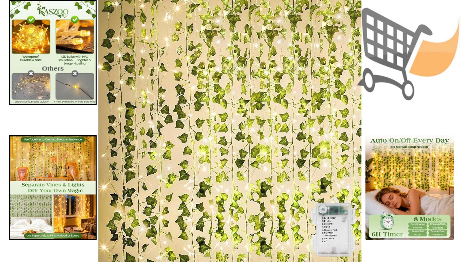 Artificial Ivy Garland 84Ft 12 Pack with 80 LED String Lights for Home Garden…