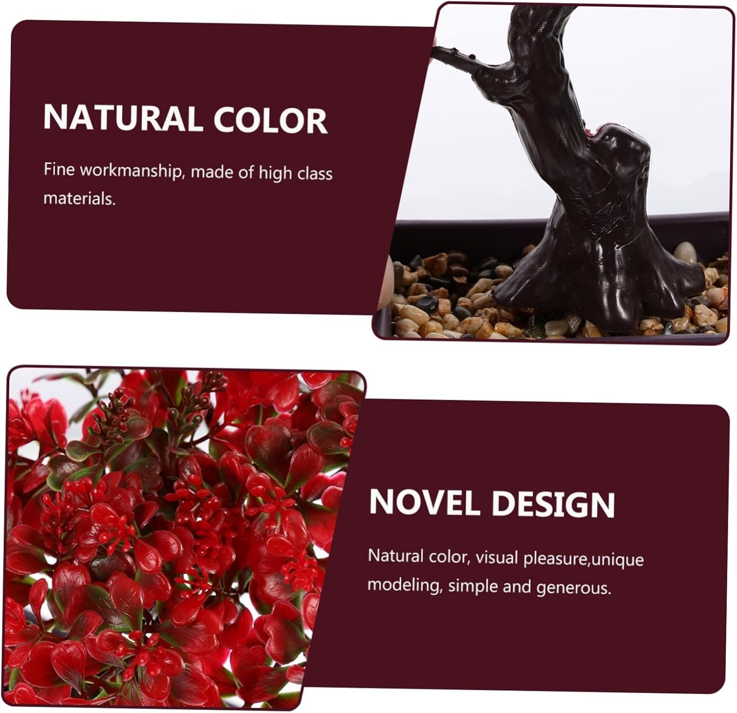 Home Decor Artificial Bonsai Tree Red Small Fake Plants Decor Indoor Faux Pot…