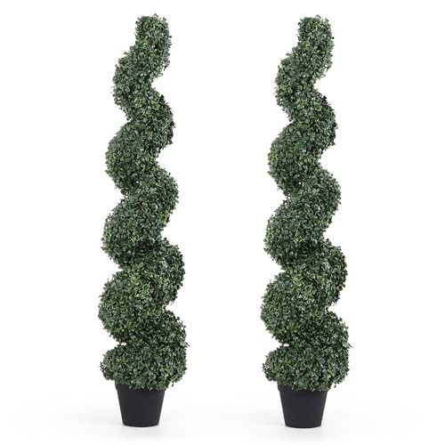 4ft Spiral Topiary Trees Artificial Set of 2 UV Resistant