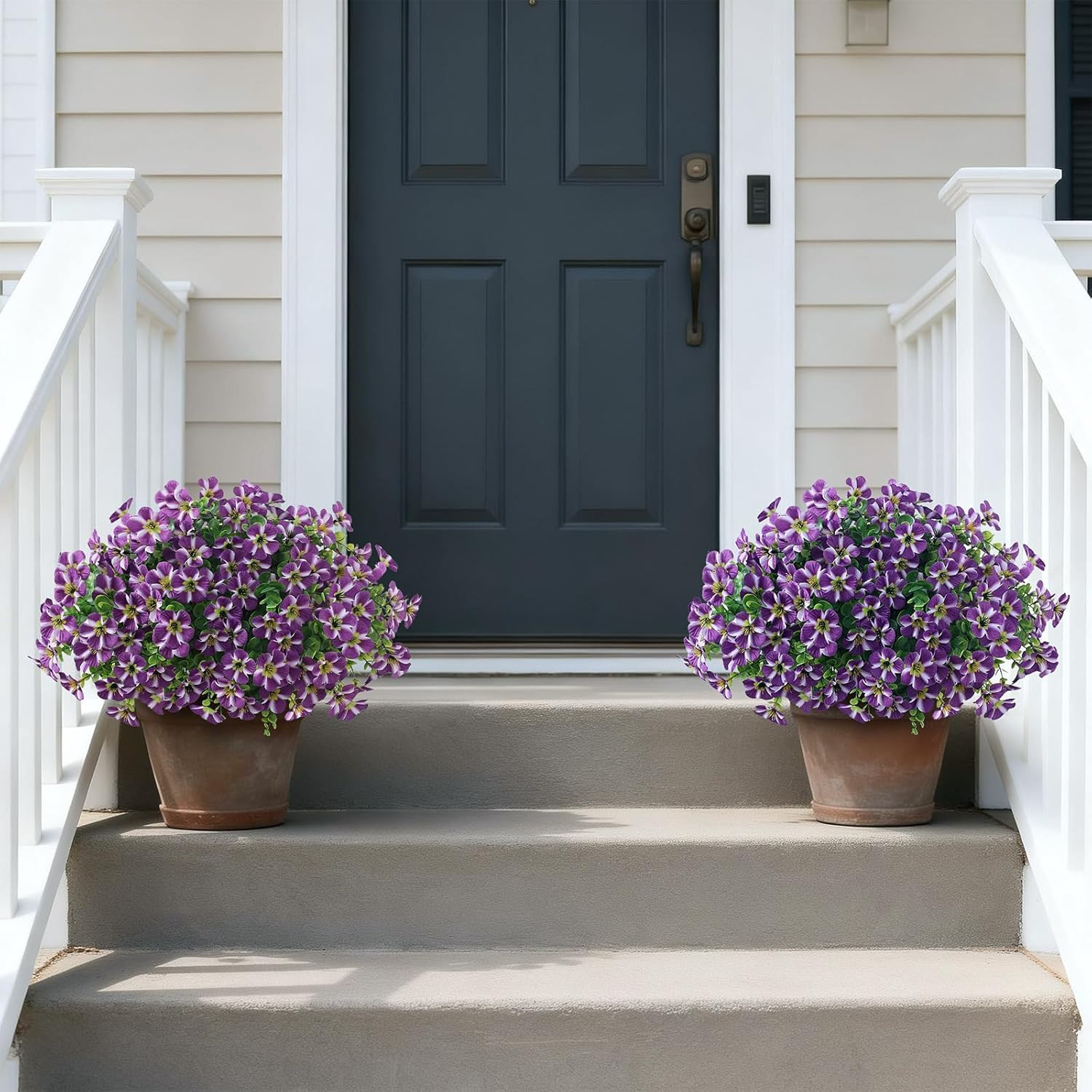 2 Set of Artificial Morning Glory & Eucalyptus Topiary Trees – Faux Silk Flower
