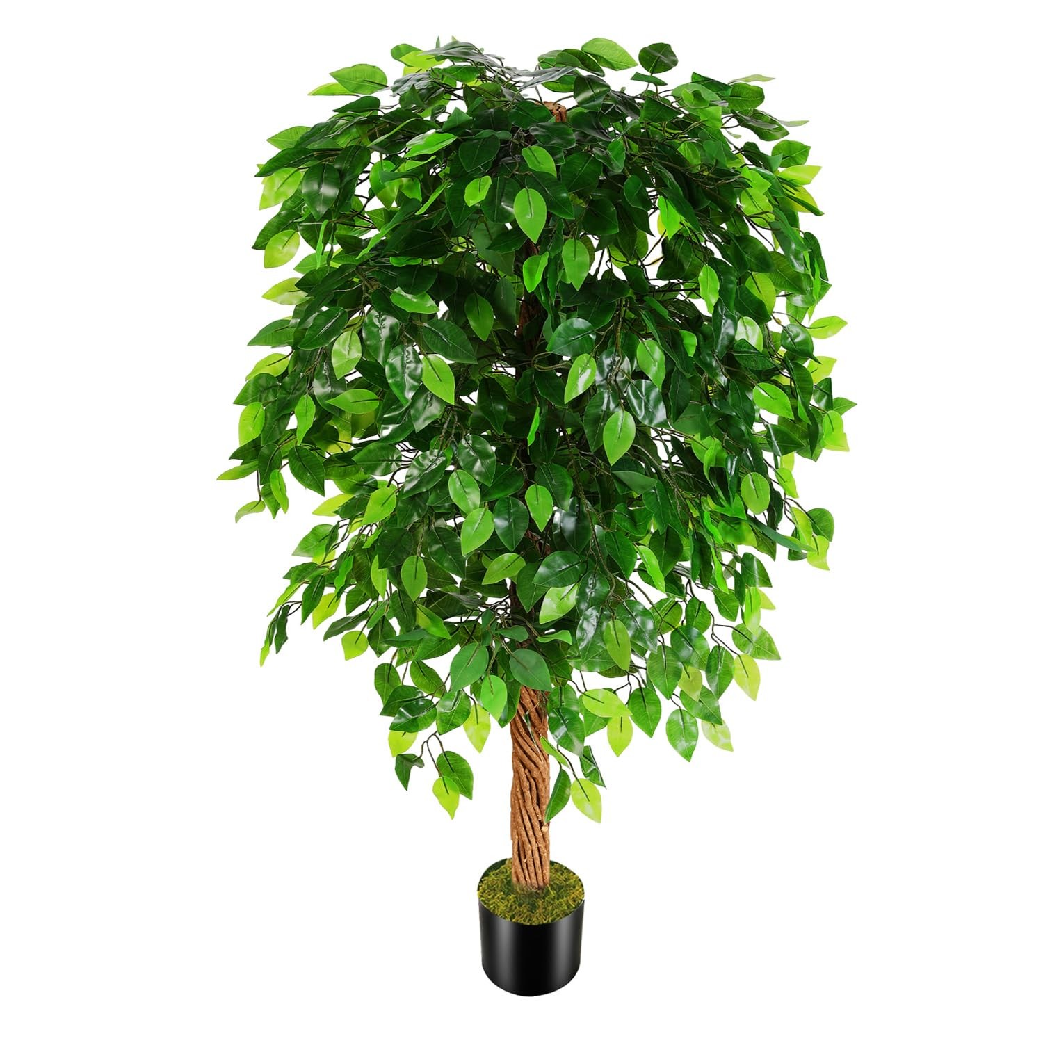 5ft Artificial Ficus Silk Tree (60in) with Plastic Nursery Pot Faux Tree, Fak…