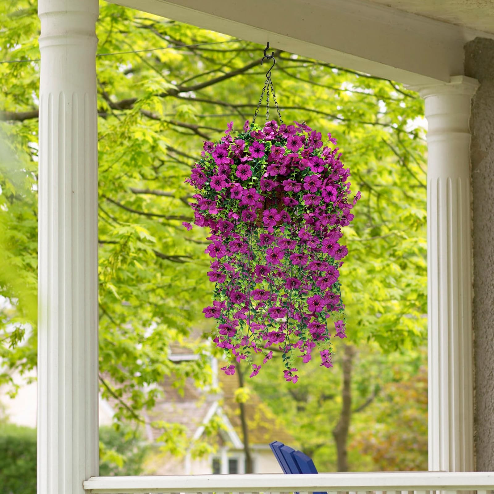 Best Geegoods 2 Set Artificial Hanging Flowers Baskets for Outdoor, UV Resistant