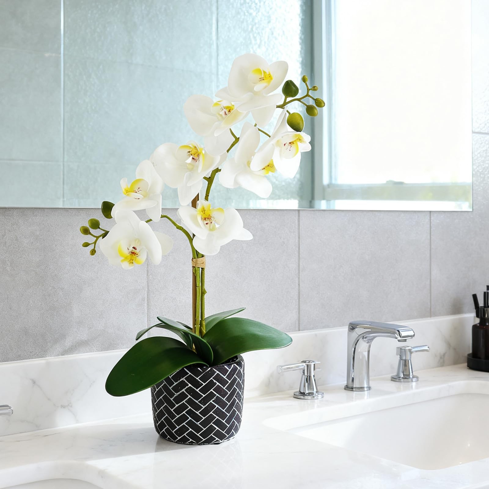 Artificial Orchid Flower Plant, 14.9 Real Touch Artificial Orchid White with …