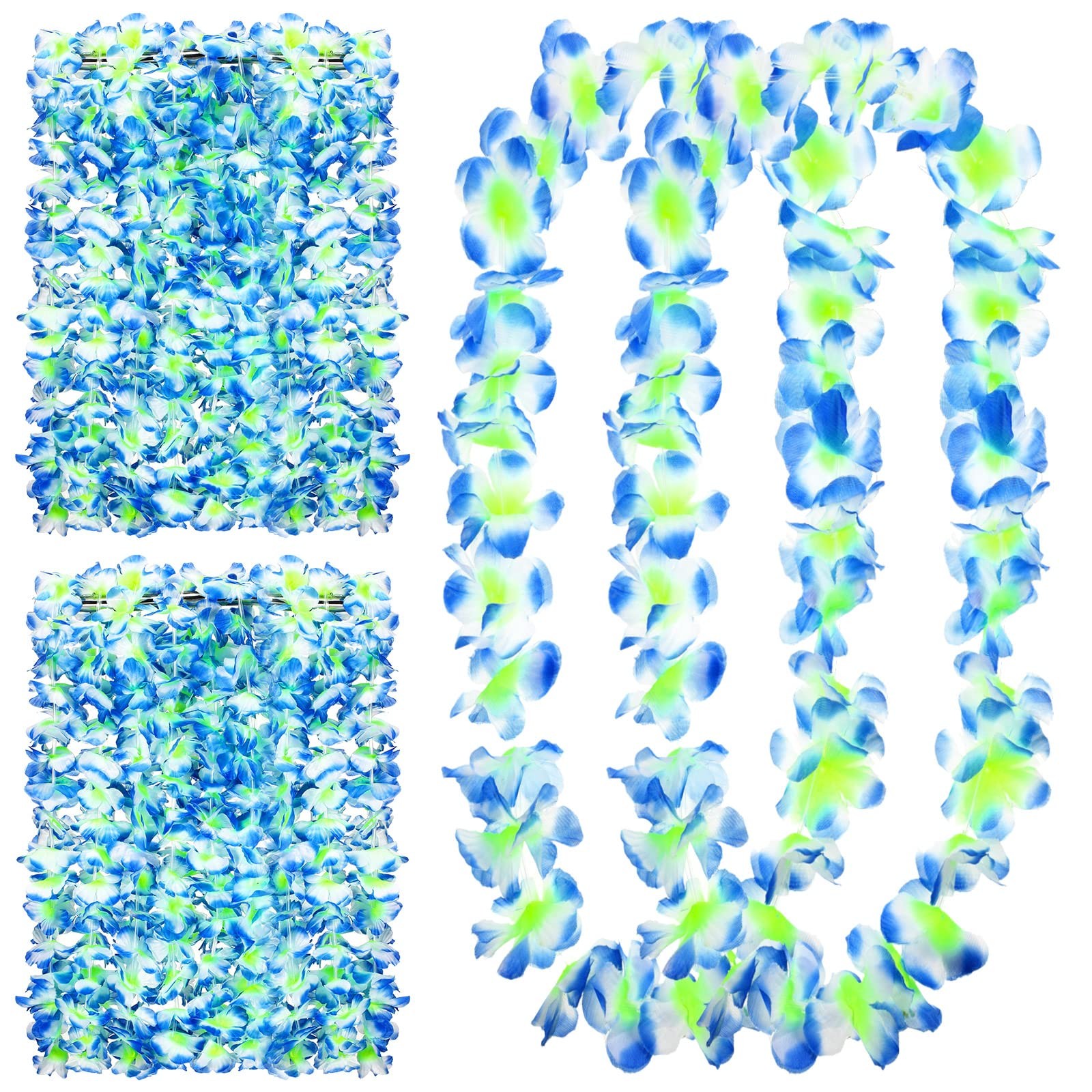 Set of 36 Blue Leis Bulk Hawaiian Leis Flower Necklace Tropical Hawaii Luau P…
